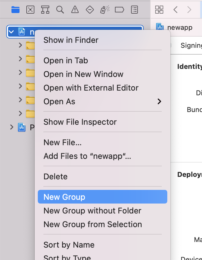 xcode new group dialog