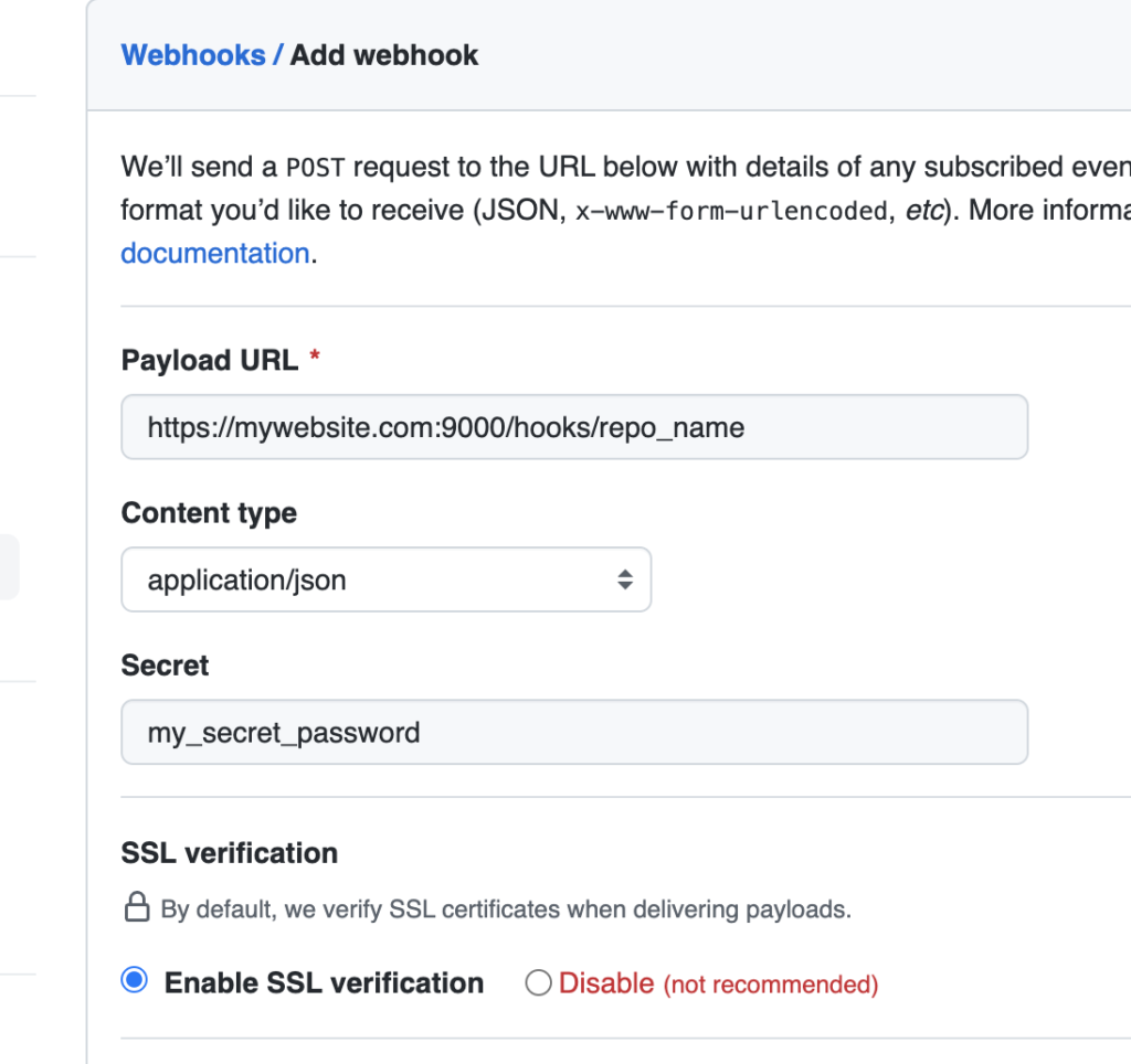 GitHub Webhook Settings